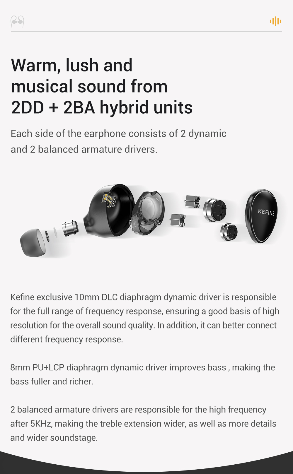 Quatio - 2DD + 2BA Hybrid Hifi Earphone-Kefine